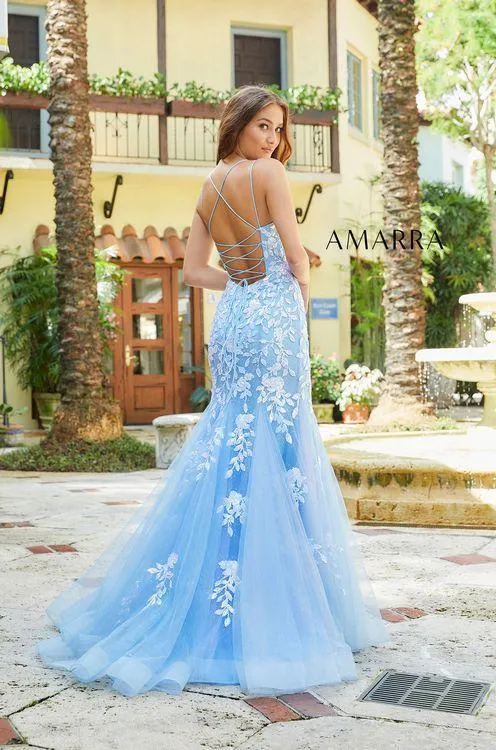 Amarra 87317 Mermaid Prom Dress Size 2 & 8 Emerald Long Embellished Lace Mermaid Prom Dress Backless Formal Gown
