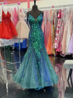 Amarra 87317 Mermaid Prom Dress Size 2 & 8 Emerald Long Embellished Lace Mermaid Prom Dress Backless Formal Gown