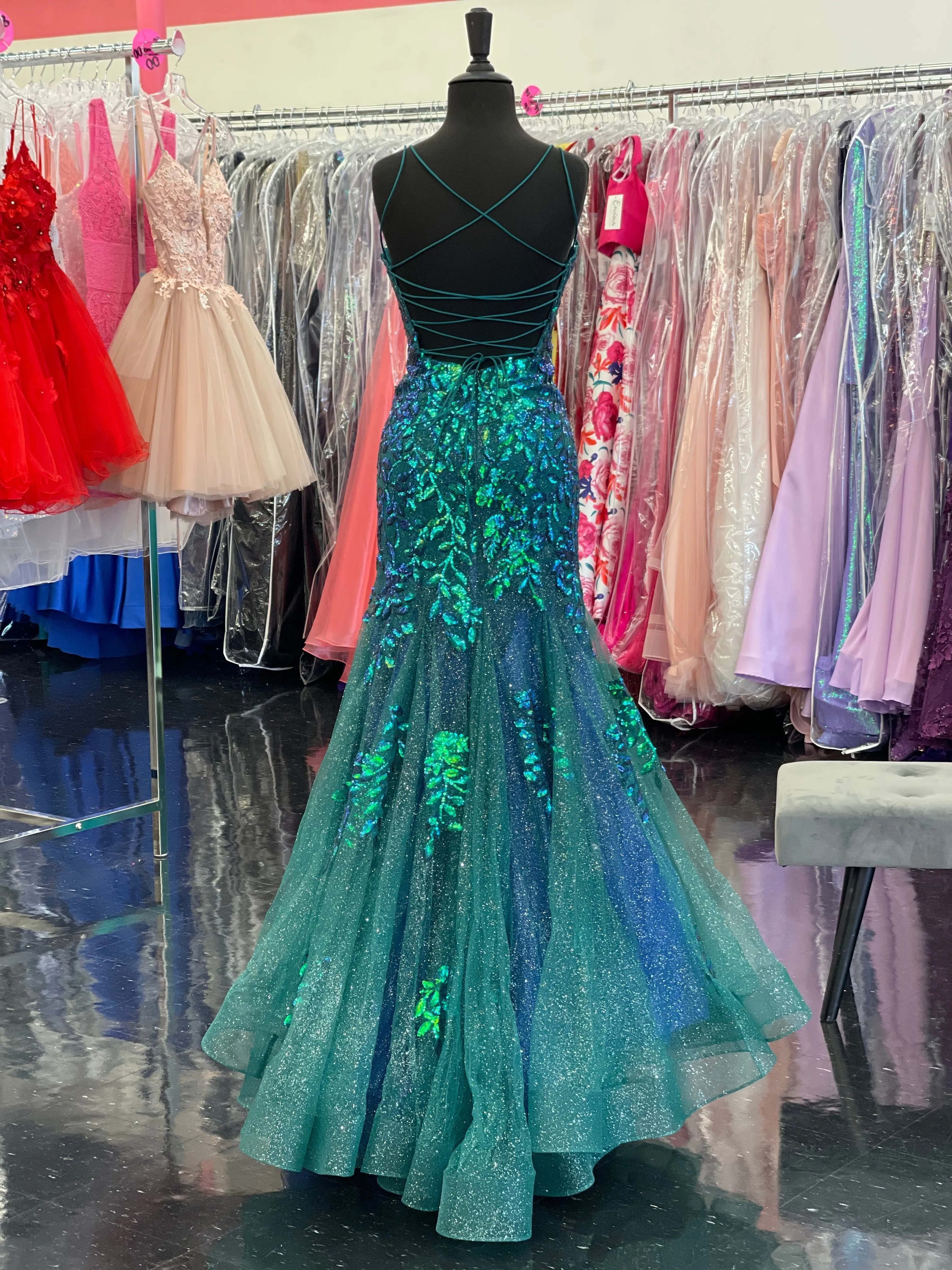 Amarra 87317 Mermaid Prom Dress Size 2 & 8 Emerald Long Embellished Lace Mermaid Prom Dress Backless Formal Gown