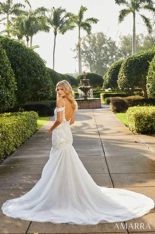 Amarra Bridal Alexa 84398 Lace Mermaid off the shoulder Wedding Gown Train V Neck
