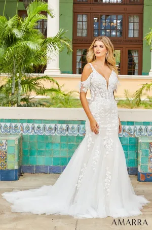 Amarra Bridal Margot 84380 Sheer Lace Off the Shoulder Bridal Gown Mermaid Wedding Dress