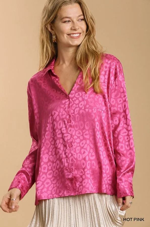 Animal Button Up LS Top with Side Slit
