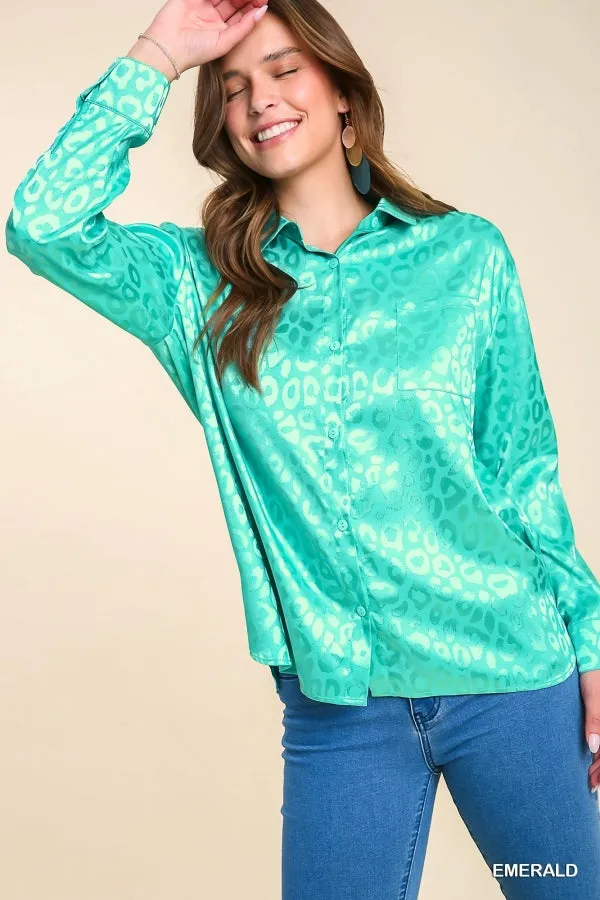 Animal Button Up LS Top with Side Slit
