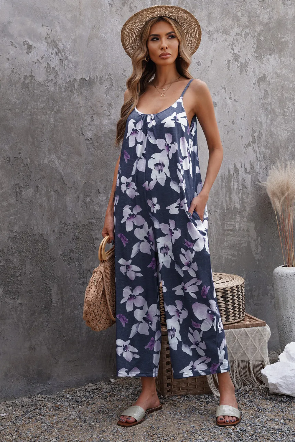 *APP EXCLUSIVE* Botanical Print Spaghetti Strap Cropped Jumpsuit