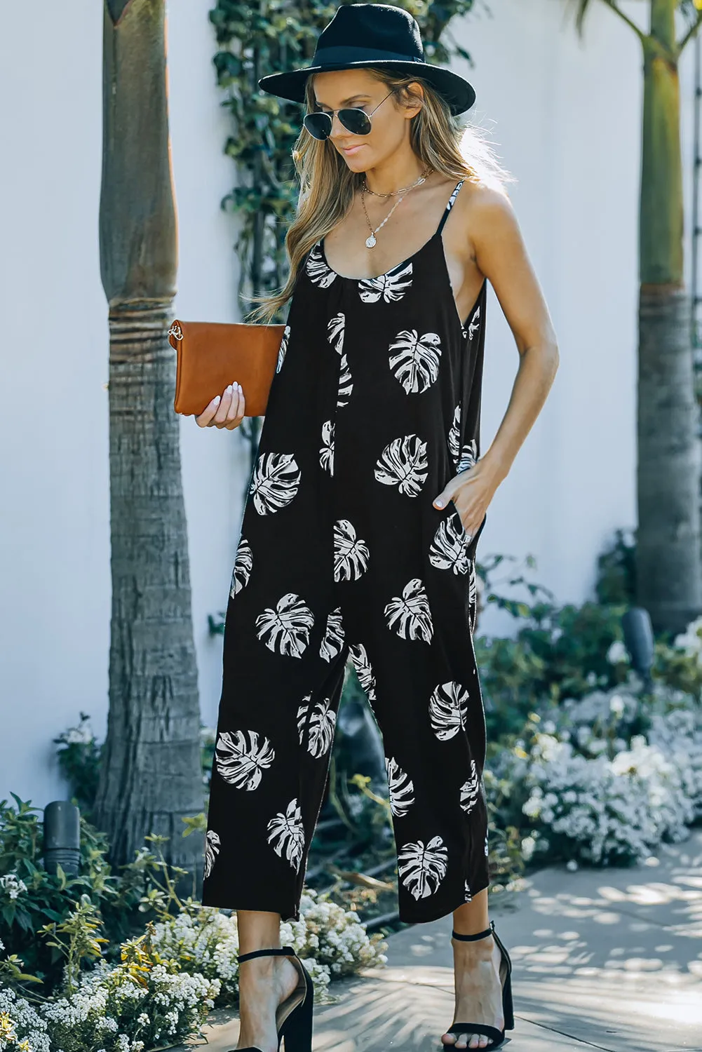 *APP EXCLUSIVE* Botanical Print Spaghetti Strap Cropped Jumpsuit