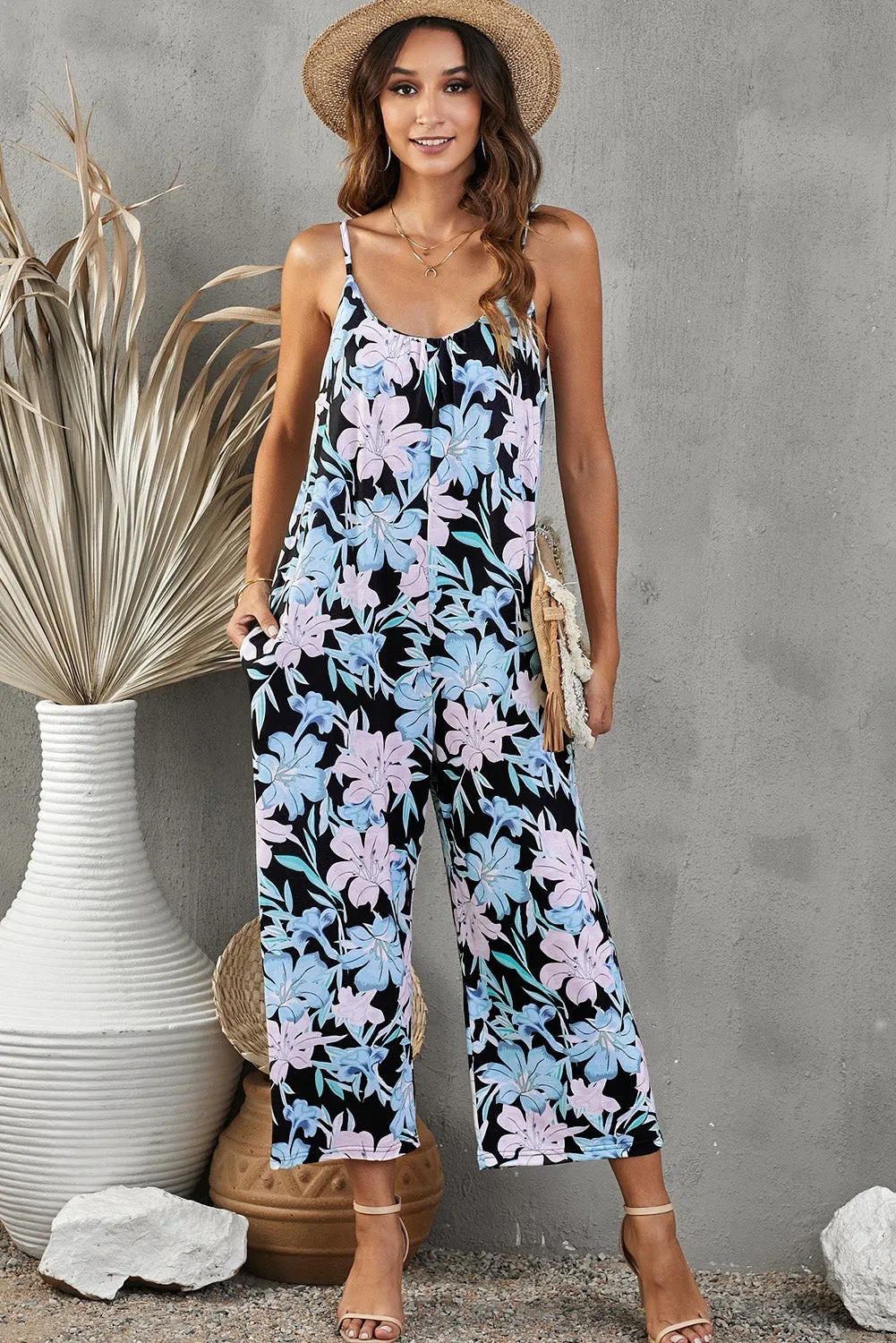 *APP EXCLUSIVE* Botanical Print Spaghetti Strap Cropped Jumpsuit