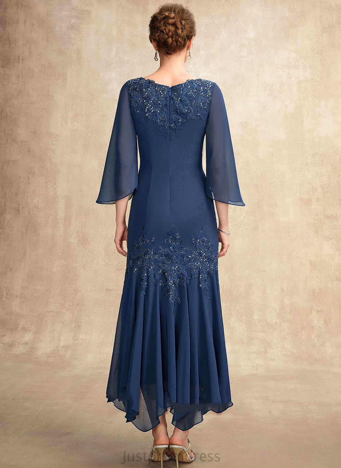 Appliques Trumpet/Mermaid Mother Moriah the With Mother of the Bride Dresses of Lace Dress V-neck Chiffon Bride Ankle-Length Sequins