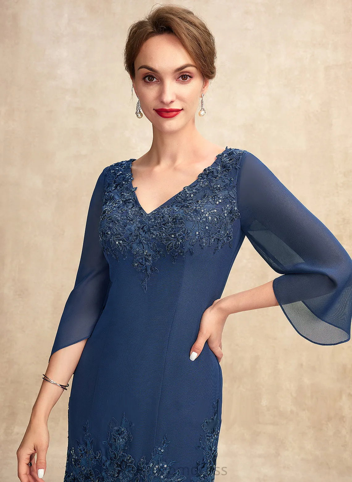 Appliques Trumpet/Mermaid Mother Moriah the With Mother of the Bride Dresses of Lace Dress V-neck Chiffon Bride Ankle-Length Sequins