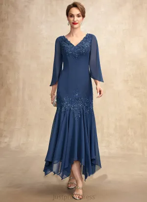 Appliques Trumpet/Mermaid Mother Moriah the With Mother of the Bride Dresses of Lace Dress V-neck Chiffon Bride Ankle-Length Sequins