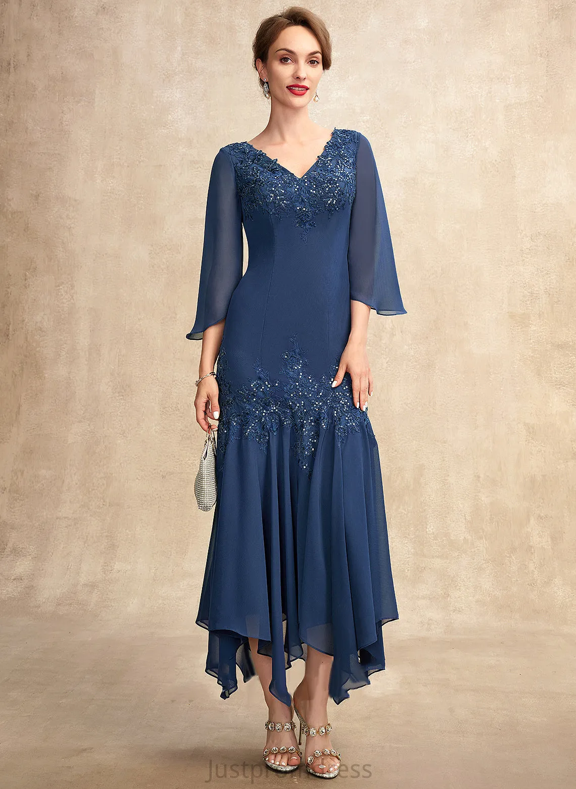Appliques Trumpet/Mermaid Mother Moriah the With Mother of the Bride Dresses of Lace Dress V-neck Chiffon Bride Ankle-Length Sequins