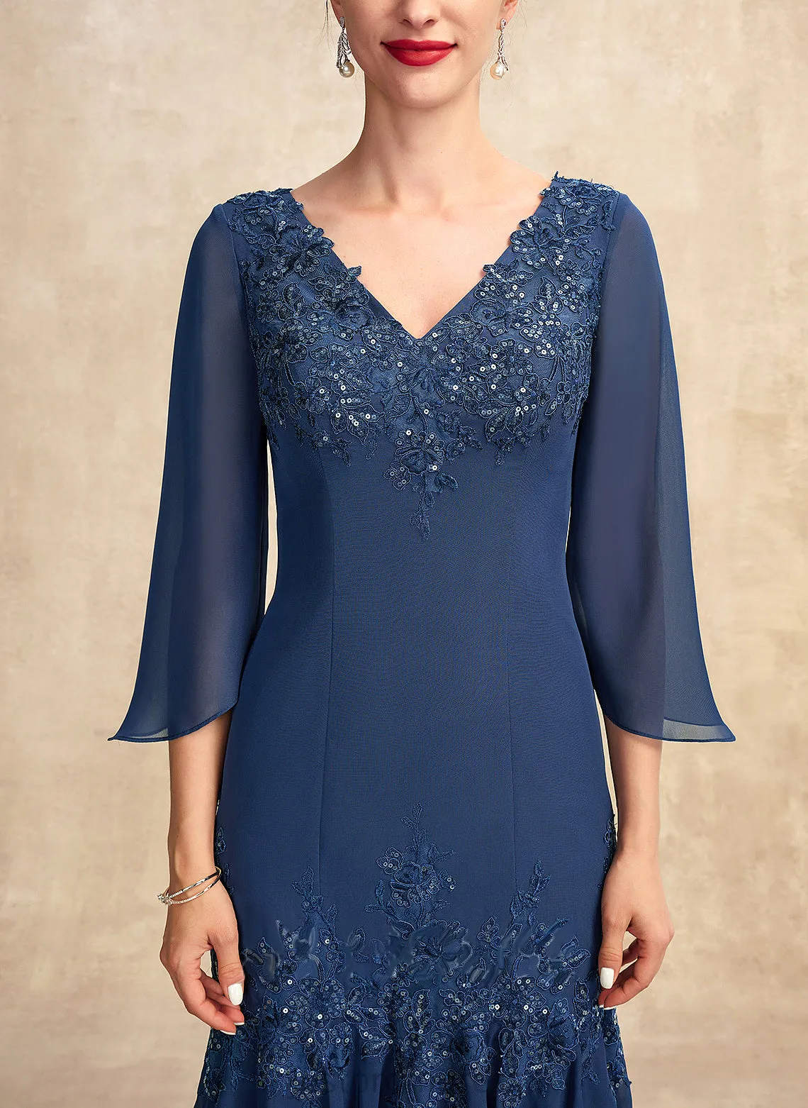 Appliques Trumpet/Mermaid Mother Moriah the With Mother of the Bride Dresses of Lace Dress V-neck Chiffon Bride Ankle-Length Sequins