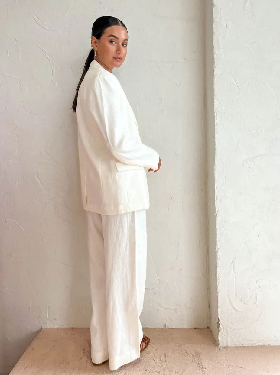 Assembly Label Leila Linen Pant in Antique White