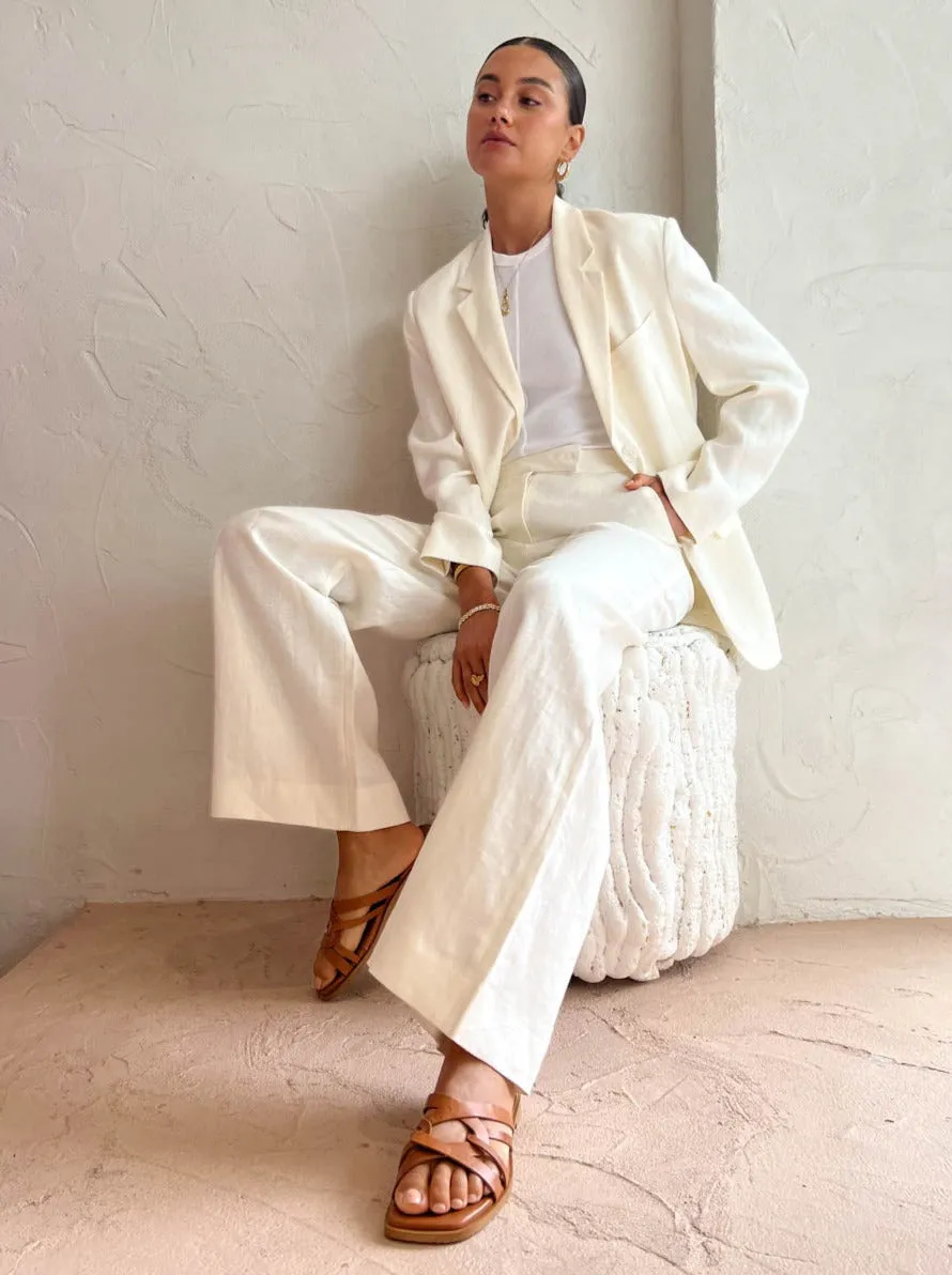 Assembly Label Leila Linen Pant in Antique White