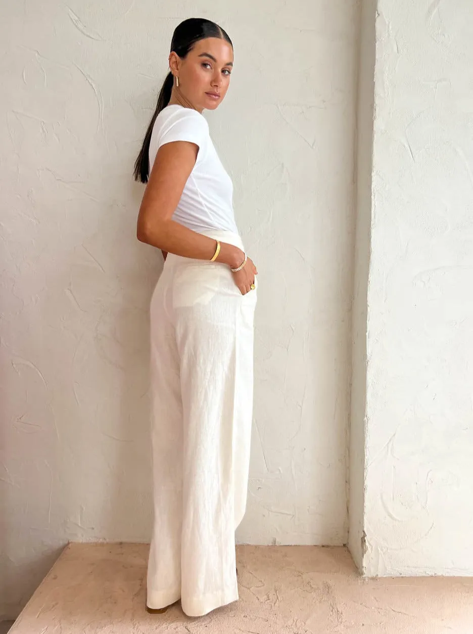 Assembly Label Leila Linen Pant in Antique White