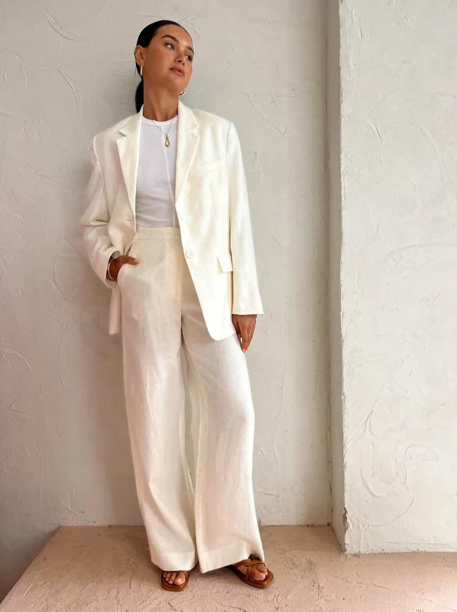 Assembly Label Leila Linen Pant in Antique White