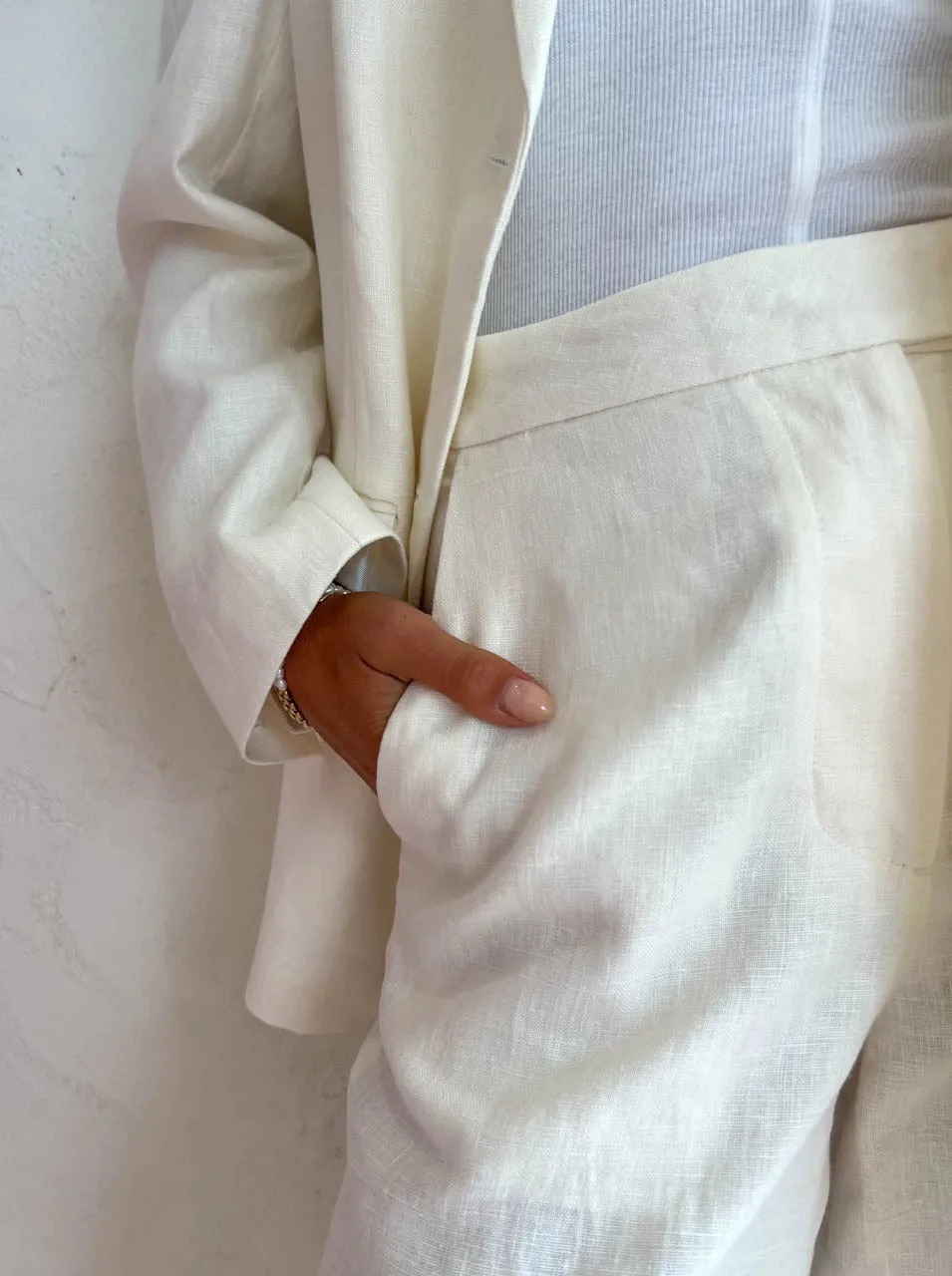 Assembly Label Leila Linen Pant in Antique White