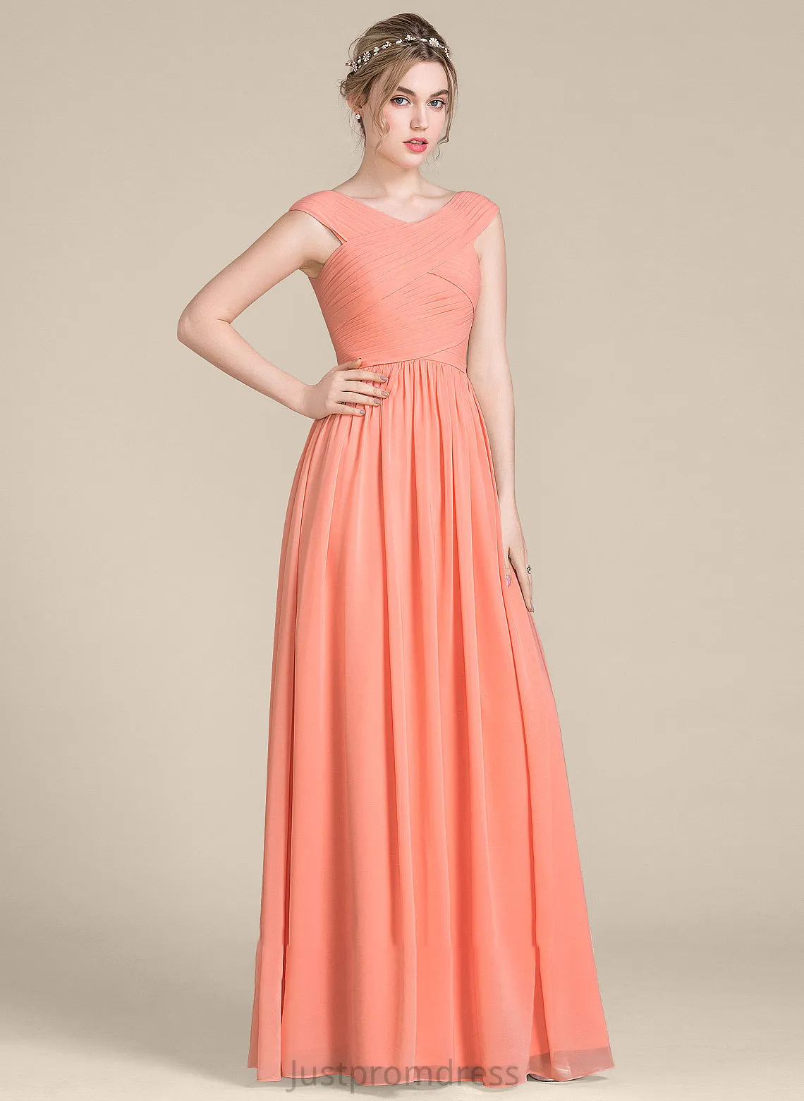 Ball-Gown/Princess With V-neck Prom Dresses Ruffle Chiffon Anya Floor-Length