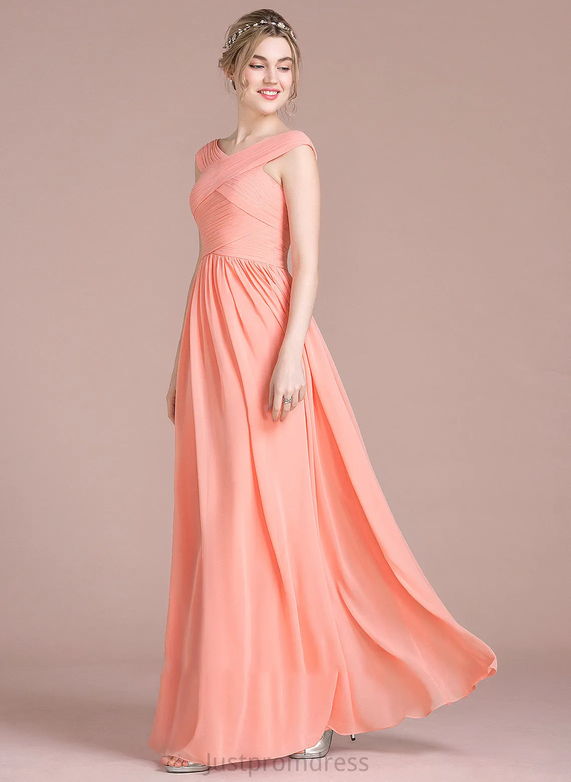 Ball-Gown/Princess With V-neck Prom Dresses Ruffle Chiffon Anya Floor-Length