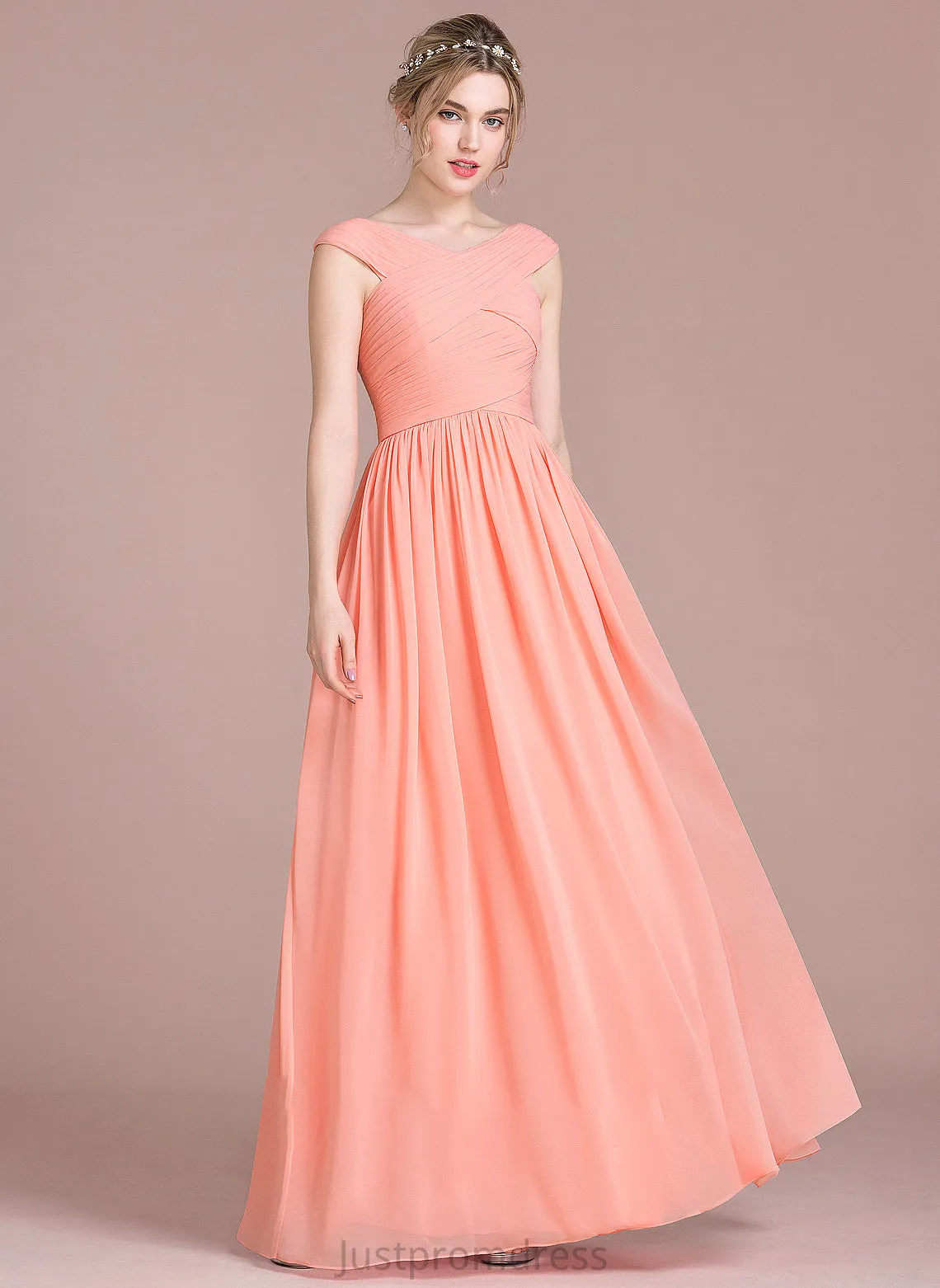 Ball-Gown/Princess With V-neck Prom Dresses Ruffle Chiffon Anya Floor-Length