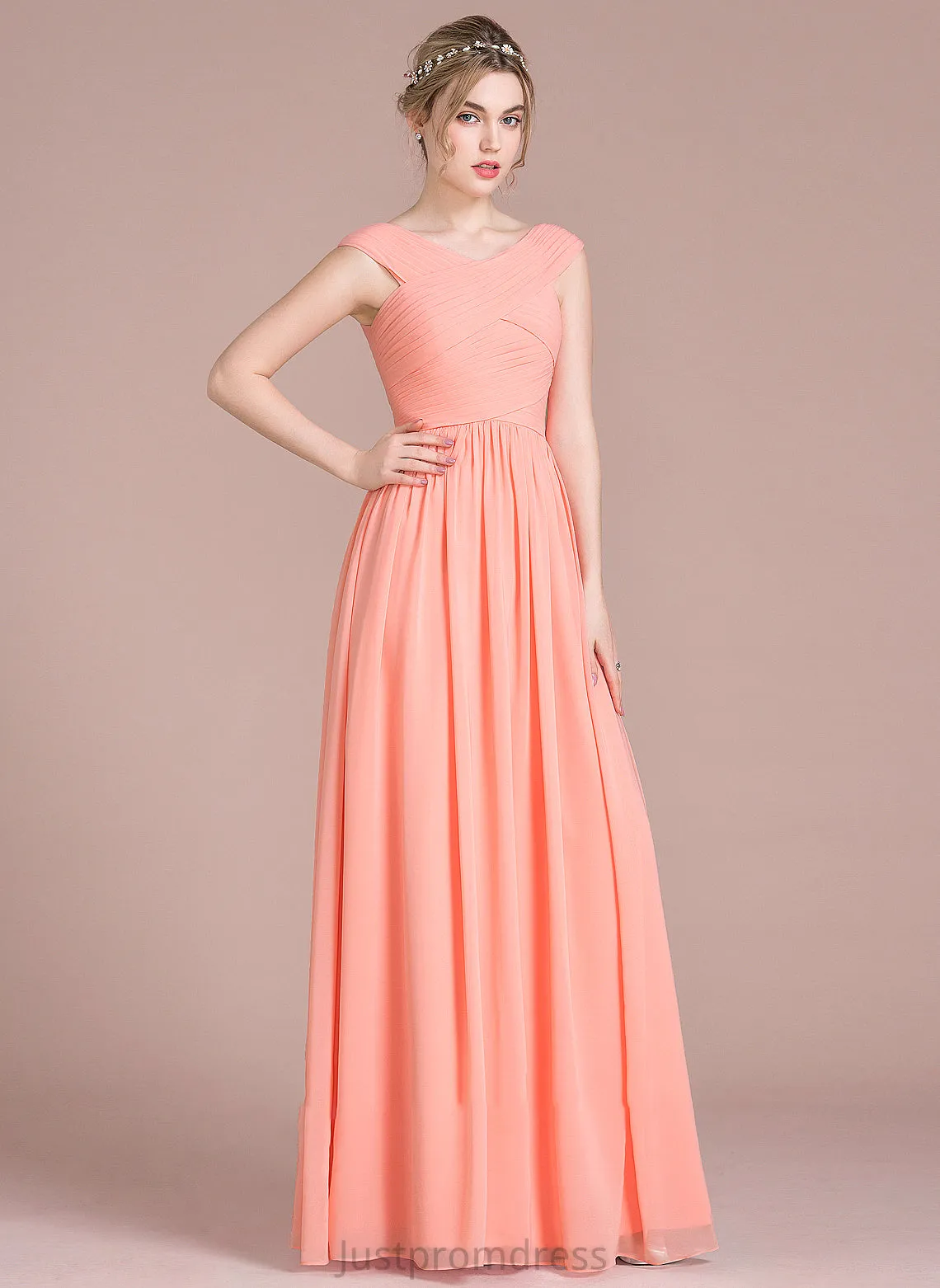 Ball-Gown/Princess With V-neck Prom Dresses Ruffle Chiffon Anya Floor-Length