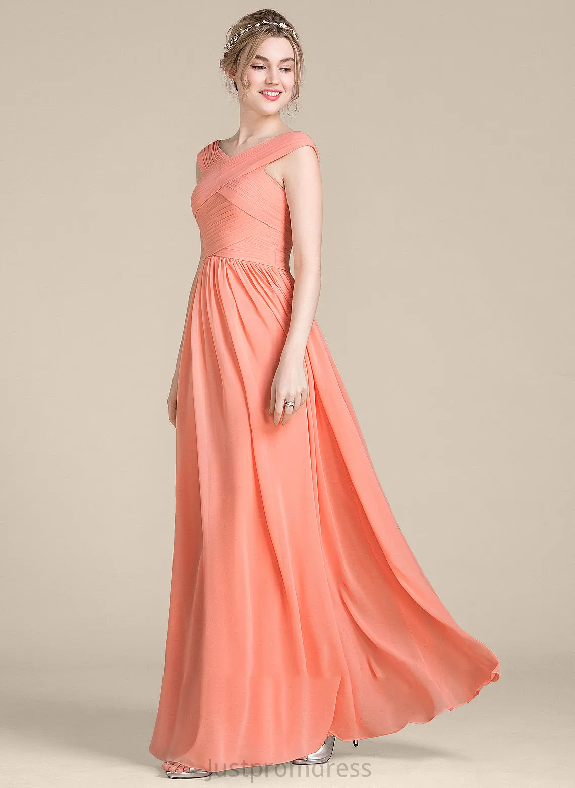 Ball-Gown/Princess With V-neck Prom Dresses Ruffle Chiffon Anya Floor-Length