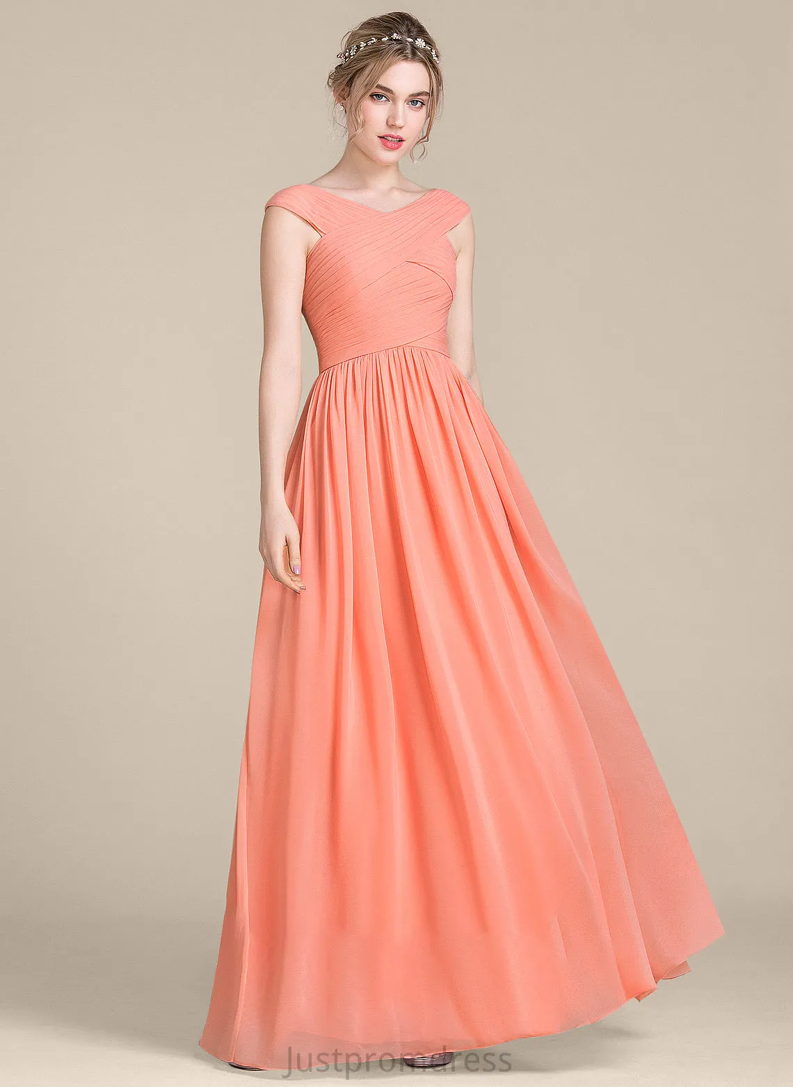 Ball-Gown/Princess With V-neck Prom Dresses Ruffle Chiffon Anya Floor-Length