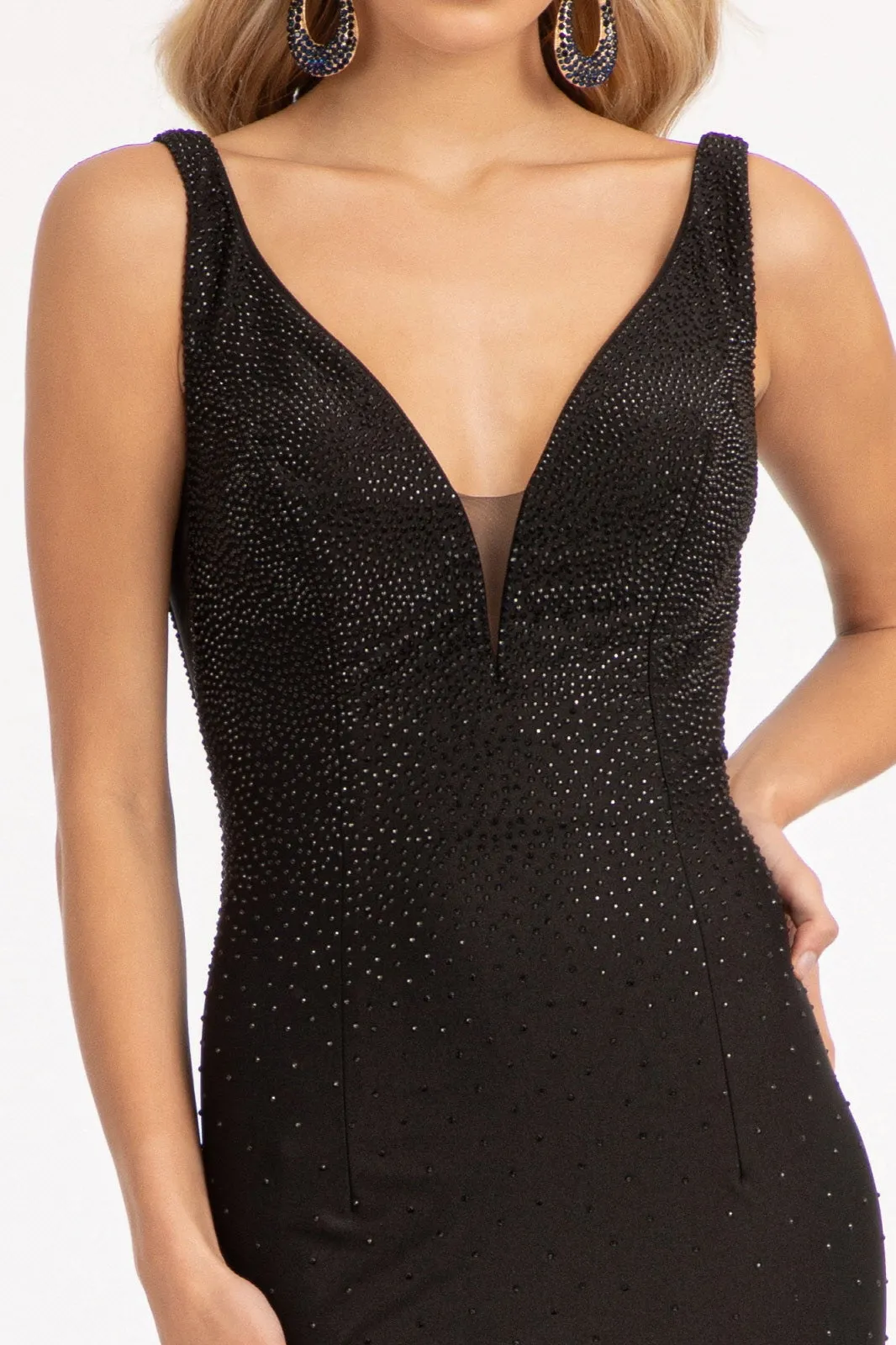 Beads Embellished Jersey Mermaid Dress Open Back and Sheer Sides GLGL3037