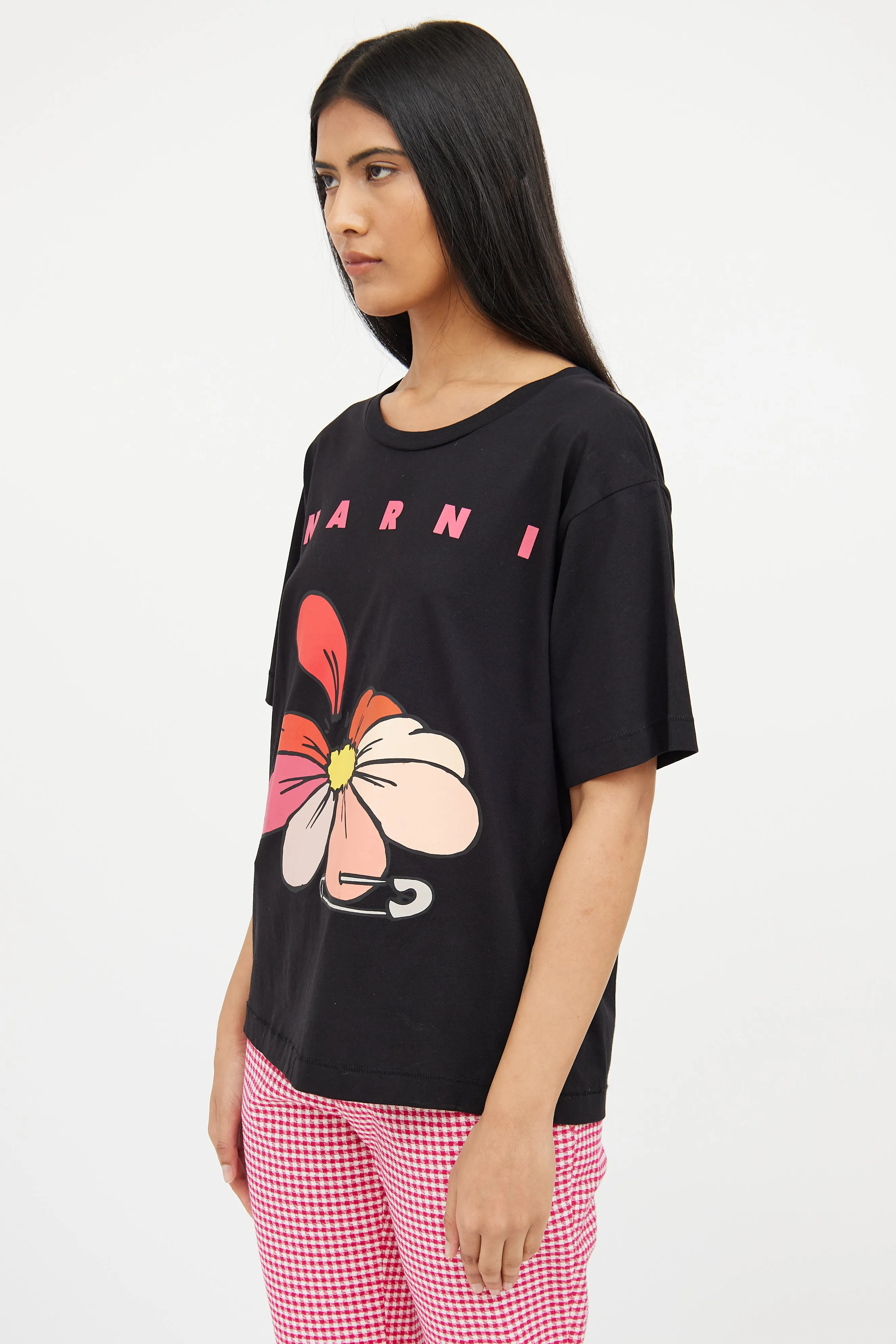 Black & Pink Floral Graphic Top