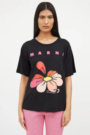 Black & Pink Floral Graphic Top