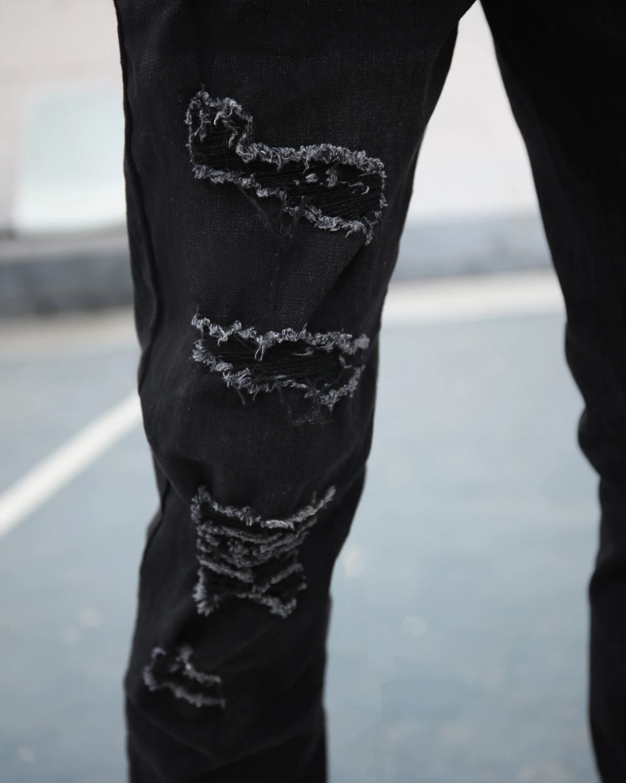 Black Graffiti Letters Ripped Slim-fit Jeans-Mexico Local Delivery