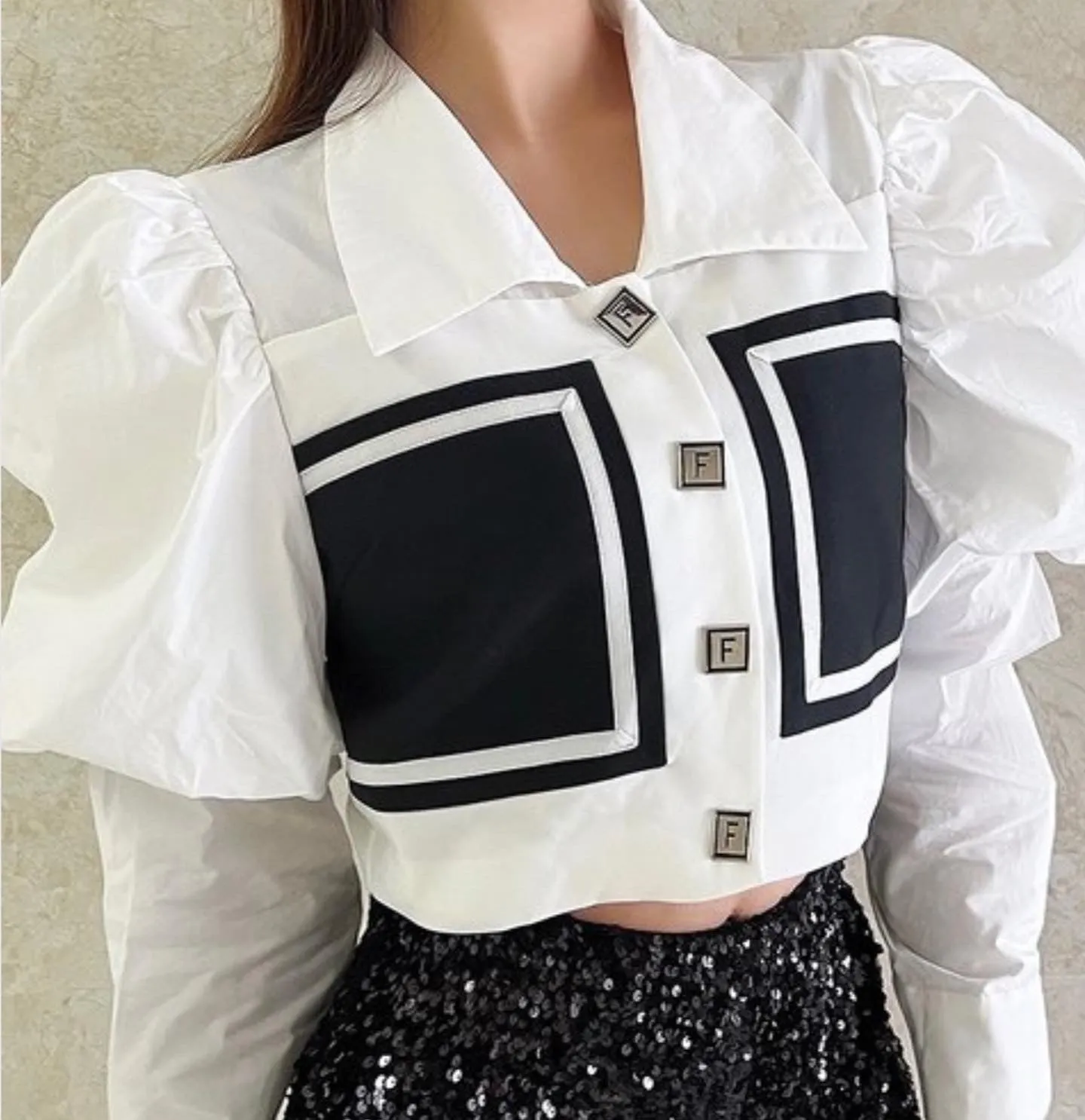 Black stone Puff Sleeve Blouse