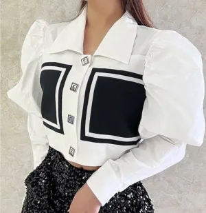 Black stone Puff Sleeve Blouse