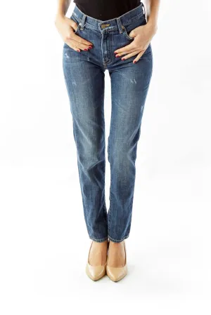 Blue Denim Straight Leg Jeans