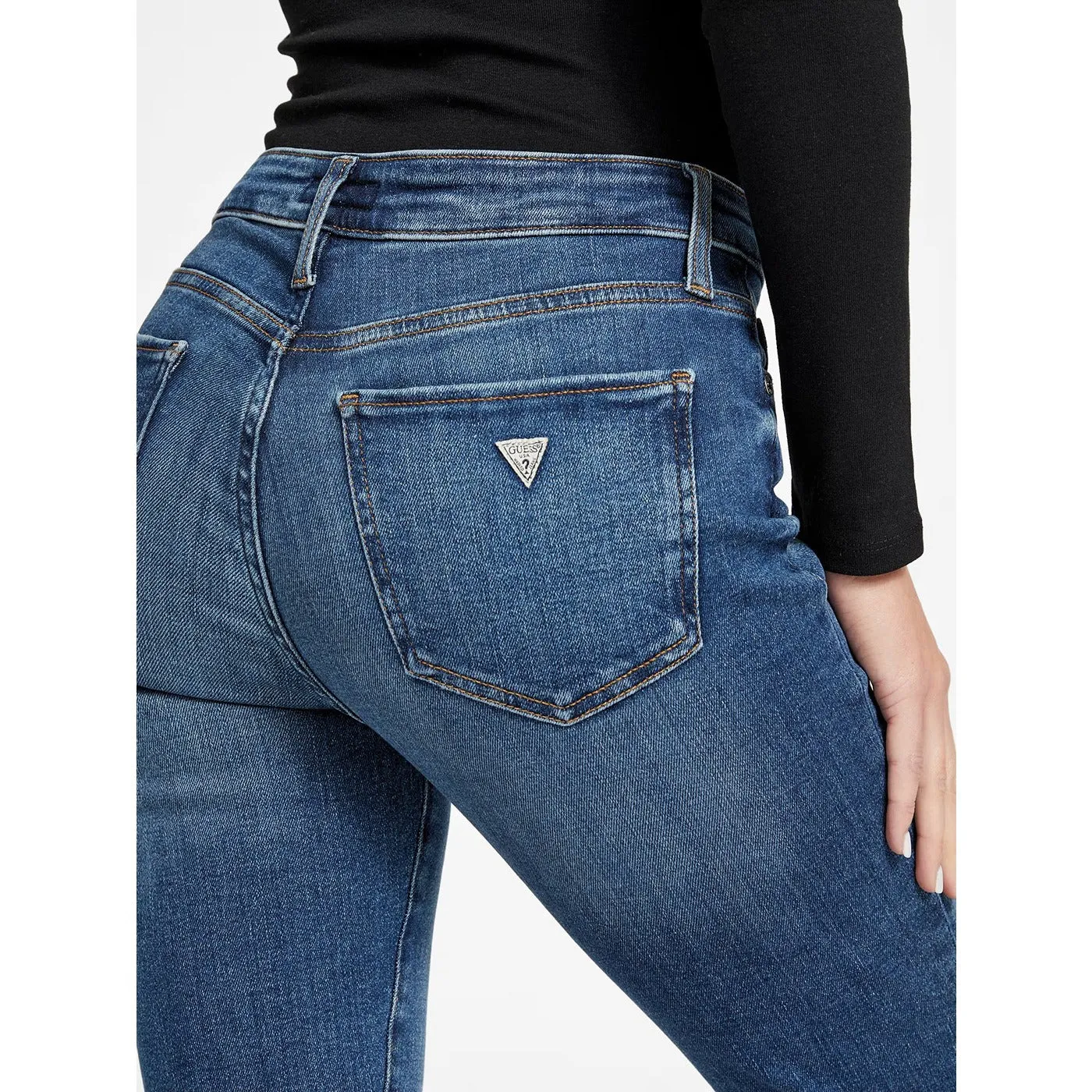 Blue Mid Rise Ripped Skinny Jeans