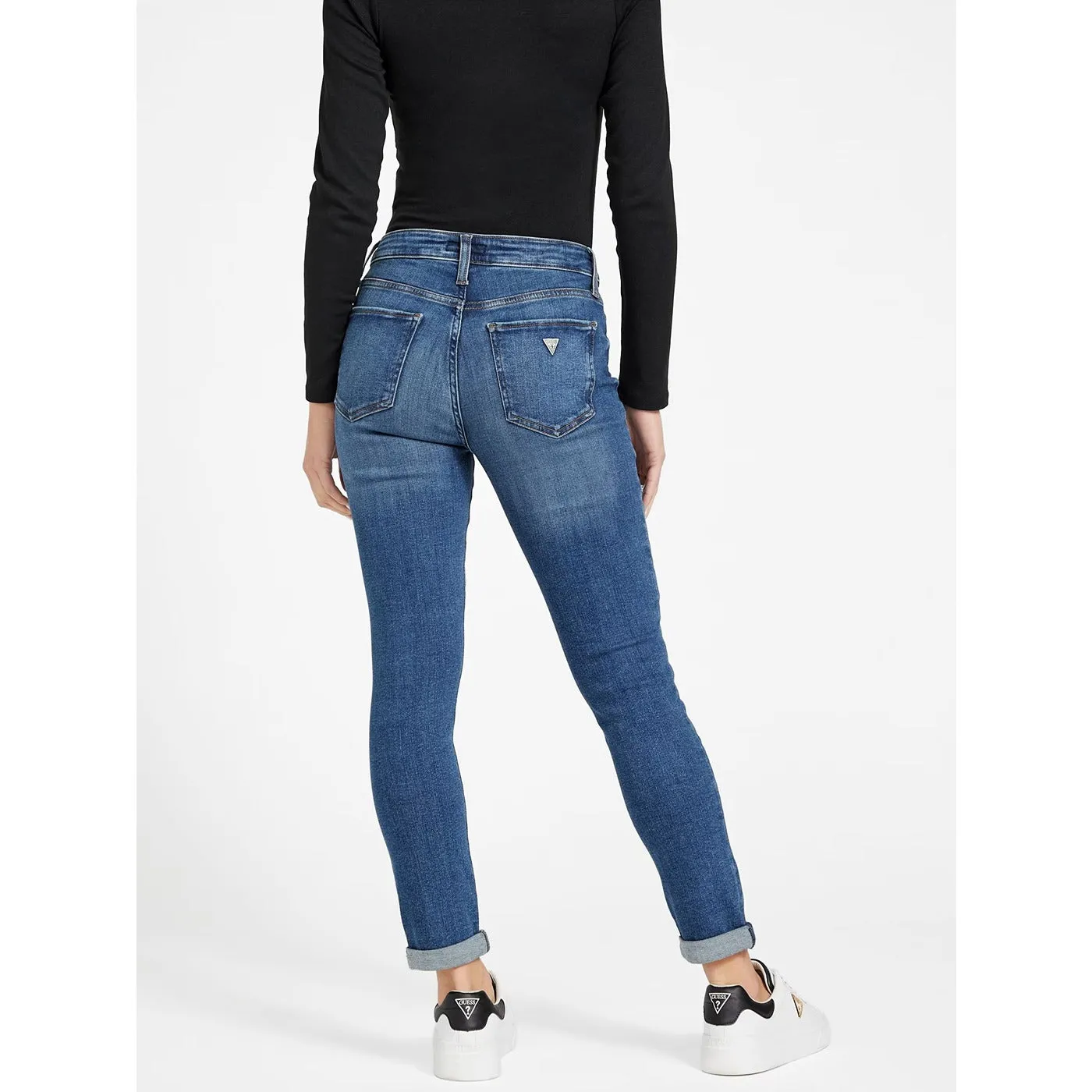 Blue Mid Rise Ripped Skinny Jeans