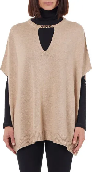 Bruno Magli Chain Keyholeneck Wool Blend Poncho - OS