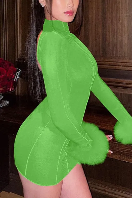BY253 Backless Long Sleeve Mini Dress