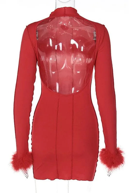 BY253 Backless Long Sleeve Mini Dress