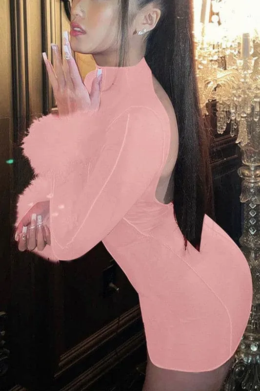 BY253 Backless Long Sleeve Mini Dress