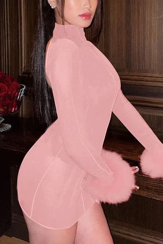 BY253 Backless Long Sleeve Mini Dress