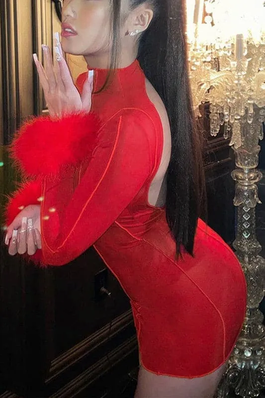 BY253 Backless Long Sleeve Mini Dress