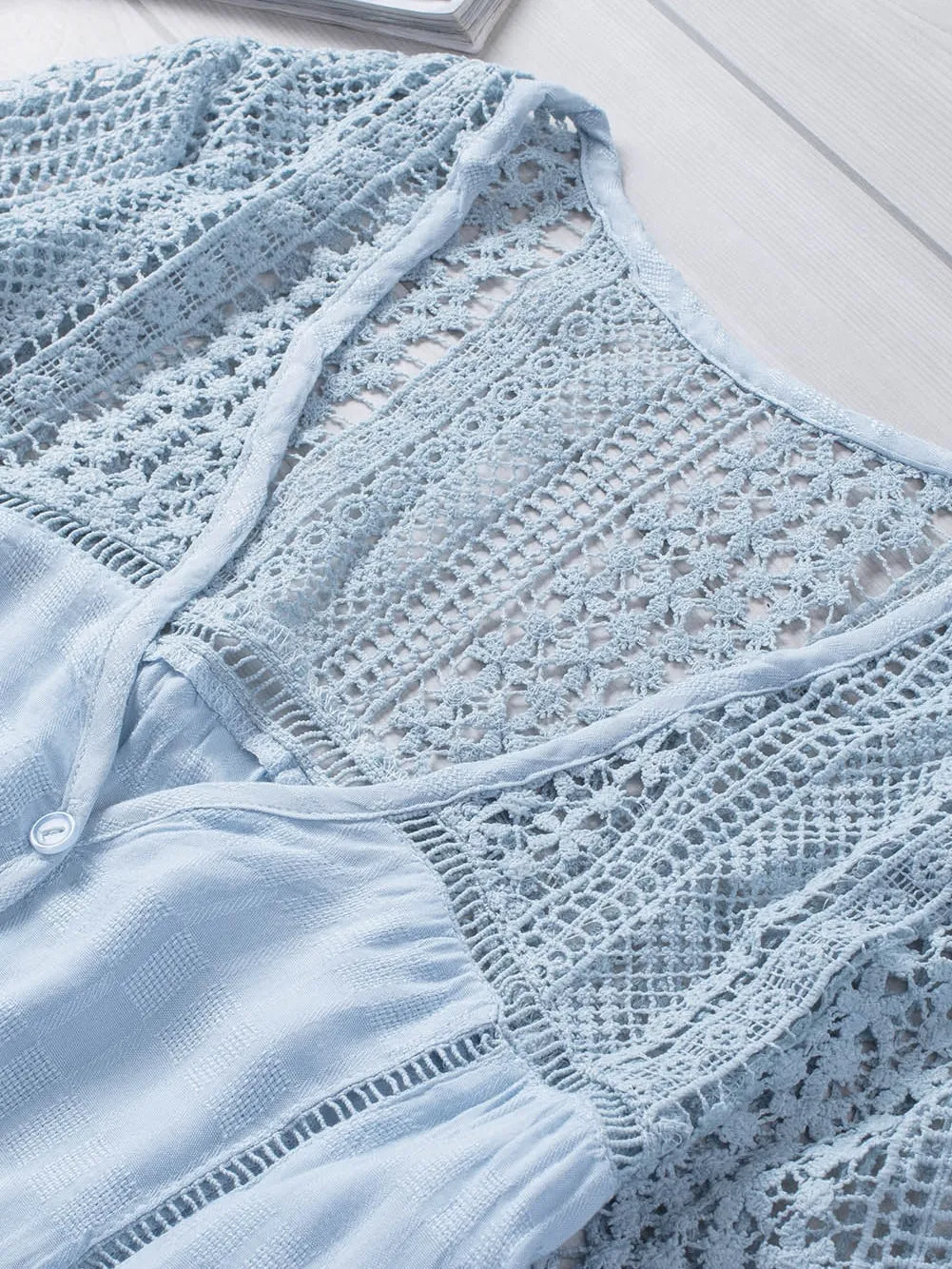 Casual Crochet-Detail Button-Up