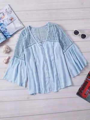 Casual Crochet-Detail Button-Up