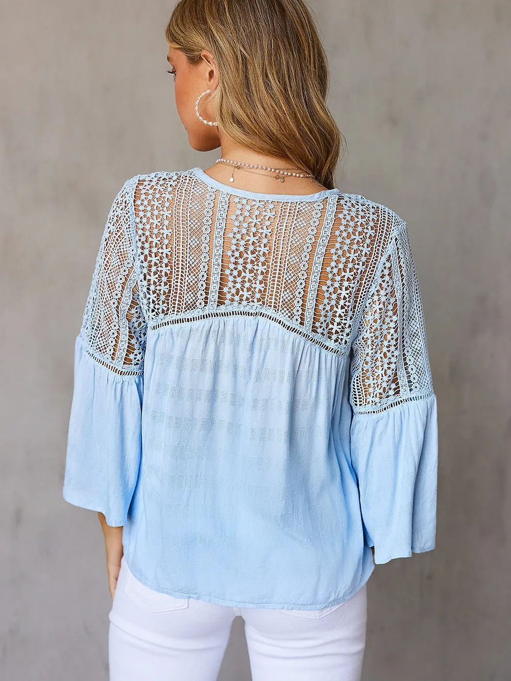 Casual Crochet-Detail Button-Up