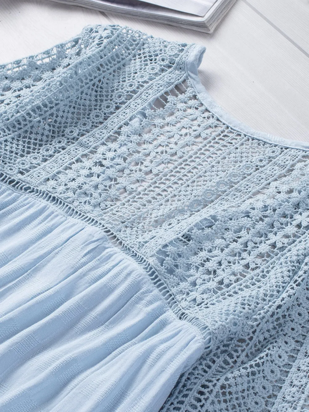 Casual Crochet-Detail Button-Up