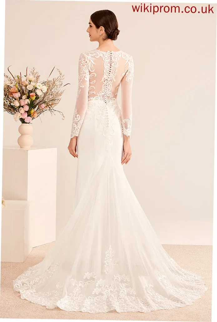 Chapel Trumpet/Mermaid Sequins With V-neck Dress Wedding Beading Kailyn Wedding Dresses Train