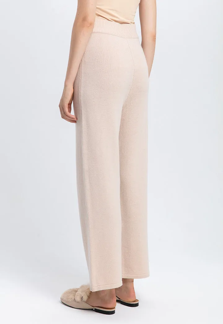 Choice Elasticated Waist Knitted Wide Leg Pants Vison