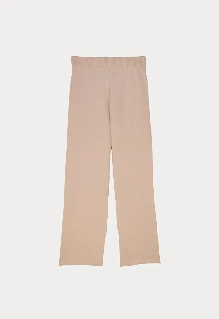 Choice Elasticated Waist Knitted Wide Leg Pants Vison