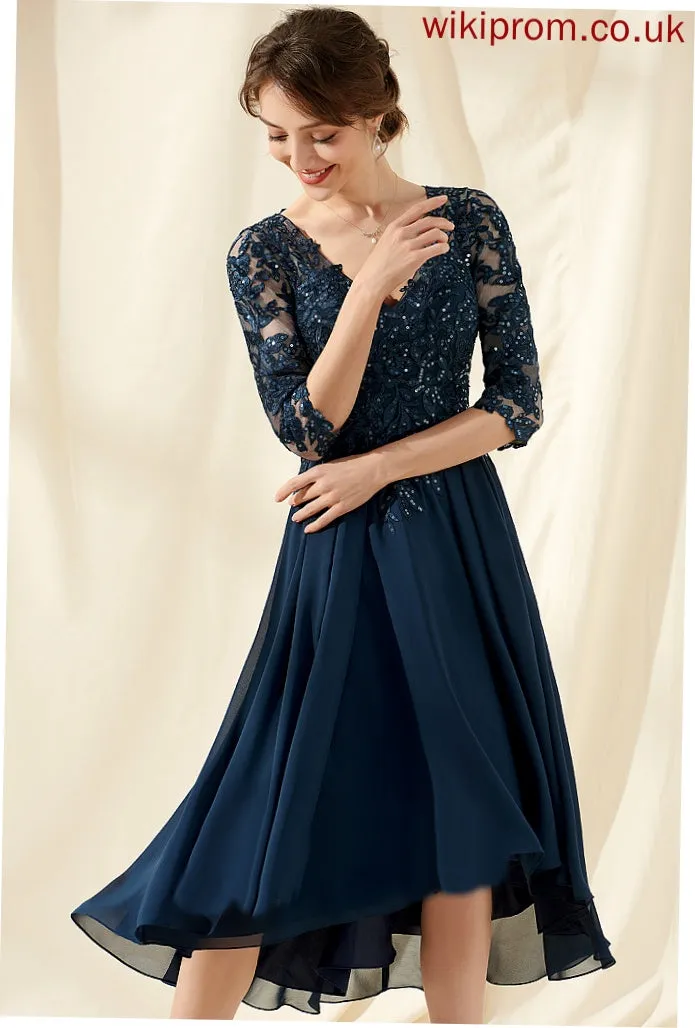 Cocktail Asymmetrical Cocktail Dresses V-neck Kaitlyn Chiffon Sequins Dress With Lace A-Line