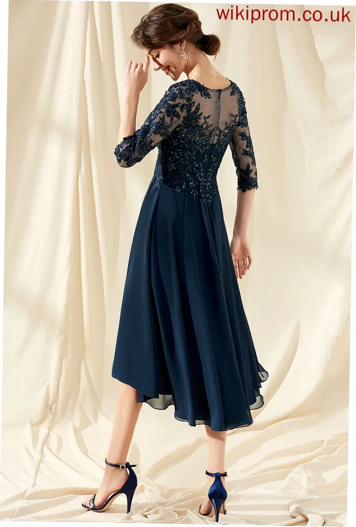 Cocktail Asymmetrical Cocktail Dresses V-neck Kaitlyn Chiffon Sequins Dress With Lace A-Line